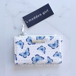 STEVE MADDEN Wallet White Bifold with Blue Butterfly Print